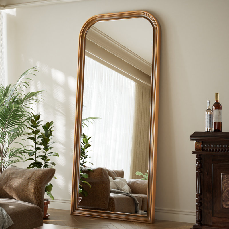 Oversized Vintage Full Length Mirror 32"X71" Arched Standing Floor Mirror Wall Mirror With PU Frame, 71" x 32", Brown