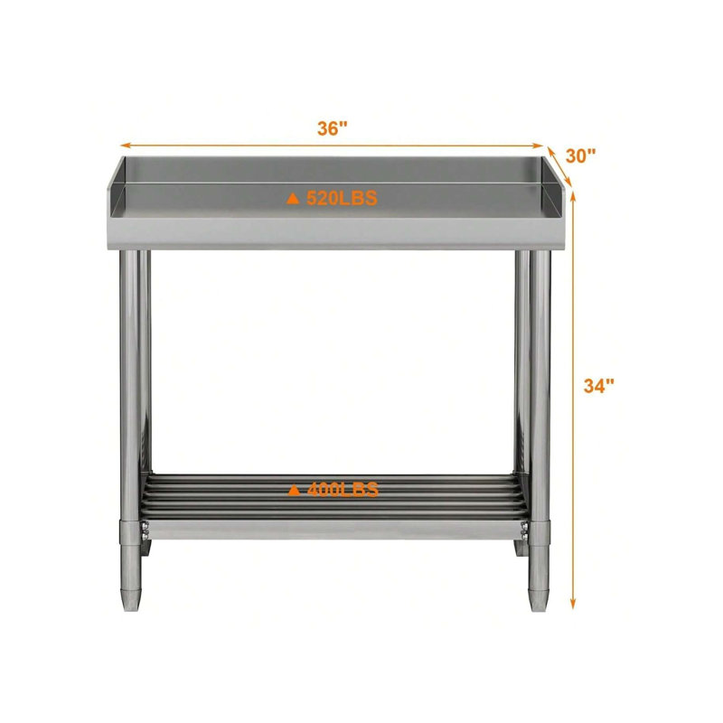 Table de travail pliante 30 po x 36 po certifiée NSF en acier inoxydable avec tablette de dosseret réglable pour la préparation de cuisine commerciale robuste