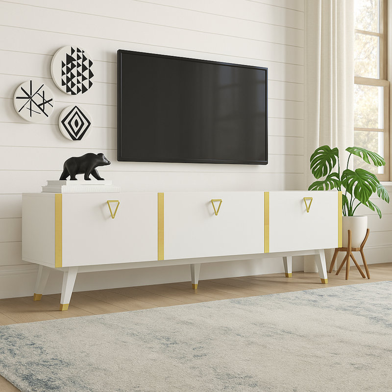 Melynda TV Stand - TVs up to 70", Gloss White/Gold