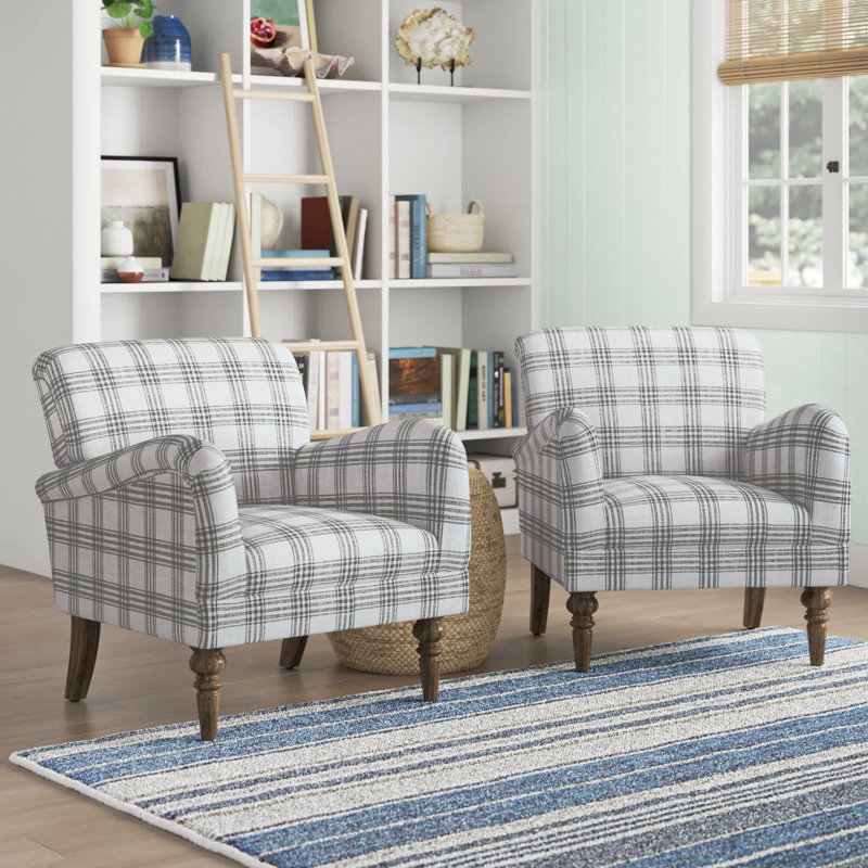 Arching Farmhouse 29.5" Wide Polyester Armchair with Solid Wood Legs, Gray