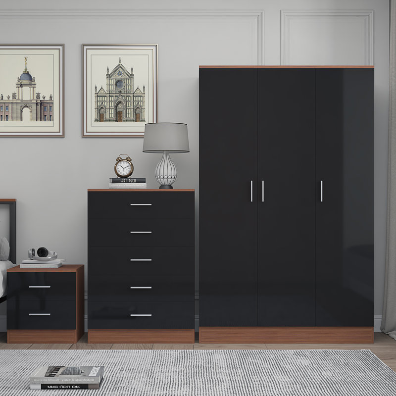 Eva Piece Bedroom Set, Black Gloss / Walnut