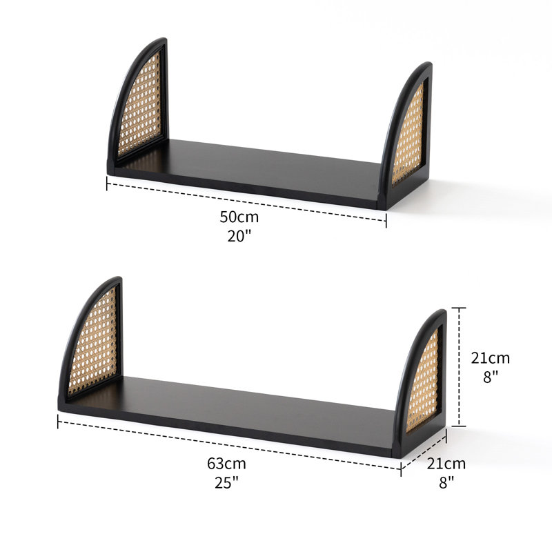 2 Piece Wood Floating Shelf, Black, 63 cm