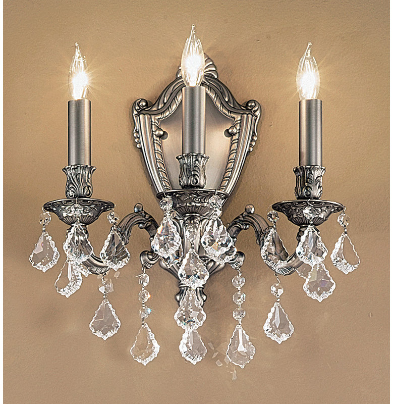 Lampe murale bougie 3 lumières Faircloth, Crystalique-Plus, Étain vieilli