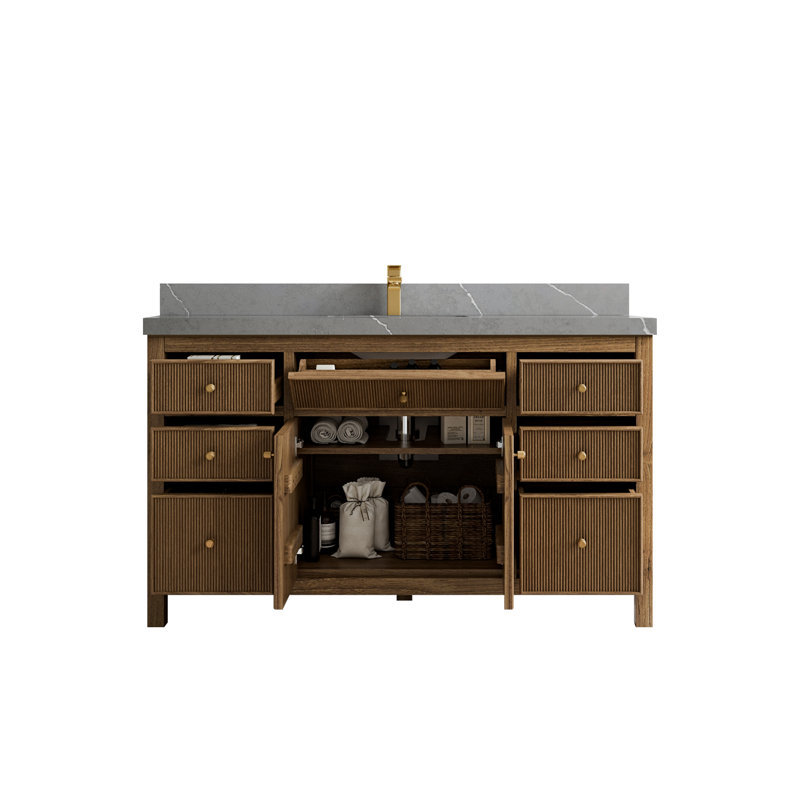 Ensemble de meuble-lavabo simple 60 po Sonoma, Gris Piatra