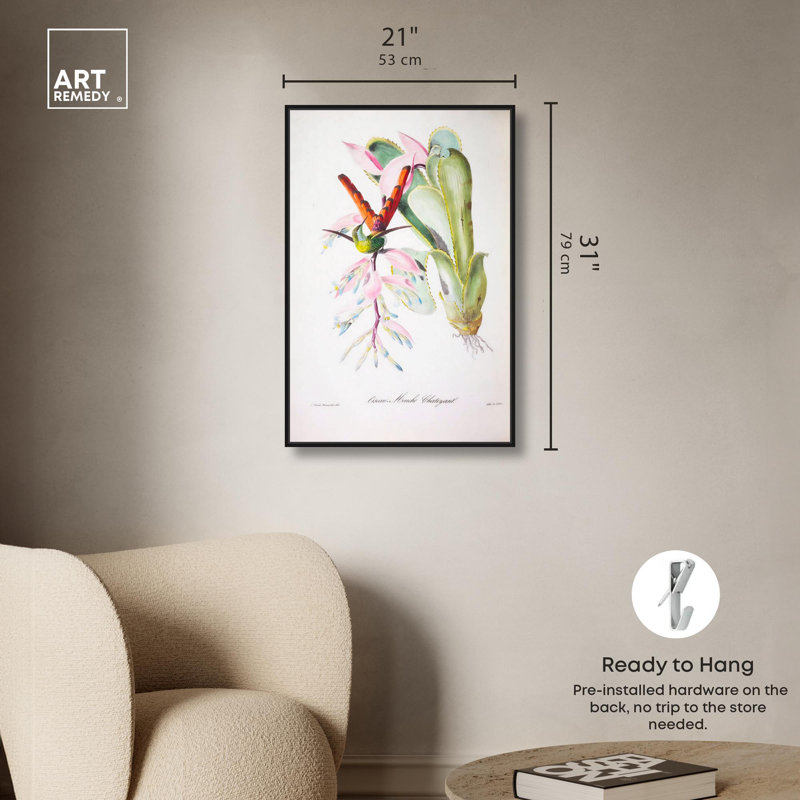Reproduction d'art sur toile, Oiseaux Brillans, H 31 po x l 21 po, Cadre flottant noir