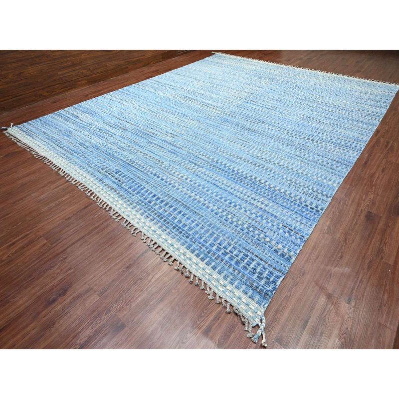 Tapis à motif géométrique en laine tissé à la main bleu marocain 12 pi 2 po x 15 pi 3 po B86978B037BC40088FD3F7A552FF0423
