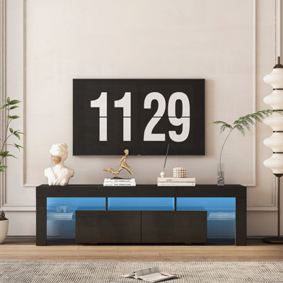 Modern High Gloss TV Stand with LED Lights and Storage Cabinets