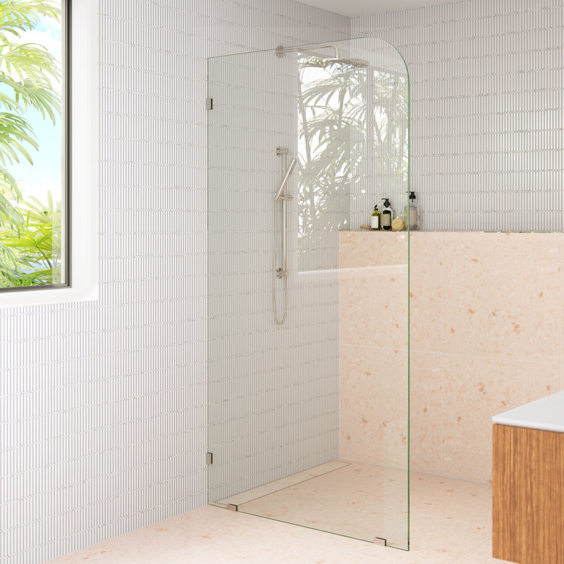 Solaris 40 po x 78 po. Panneau de douche fixe sans cadre à rayon unique, Nickel poli