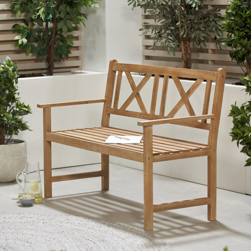Aarlo Solid Wood Acacia Outdoor Bench, 90 H x 120 W x 62 D cm, Light Teak