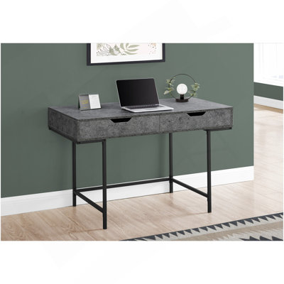 Bureau d'ordinateur, bureau personnel, ordinateur portable, tiroirs de rangement, L 48 po, travail, stratifié gris, métal noir, contemporain, moderne