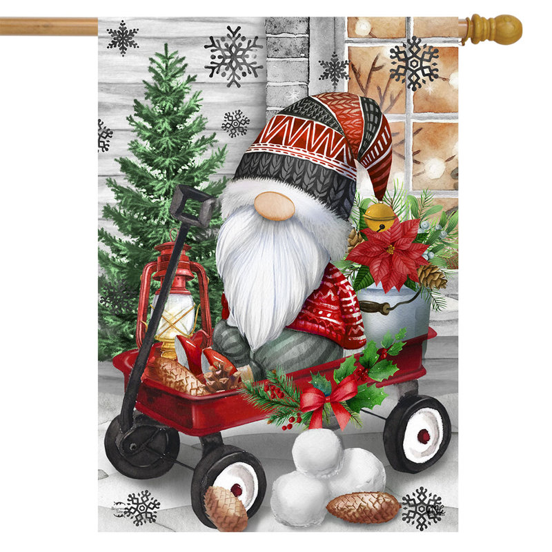 Drapeau de maison de gnome de chariot, Noël rouge/blanc/vert