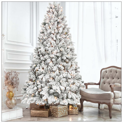 Arbre de Noël floqué avec cônes - pointes en PVC enneigées, structure à charnières, support en métal stable, installation facile