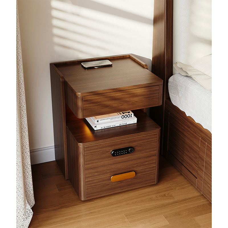 Modern Smart Lock Solid Wood Cedar Wood Three Draw Nightstand