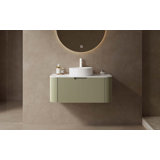 Bathroom Vanity With Sink, Modern Wall-Mounted Floating Curved Edges Striped Bathroom Storage Cabinet With A Drawer Round Ceramic Basin Without Faucet, Pre-Assembled