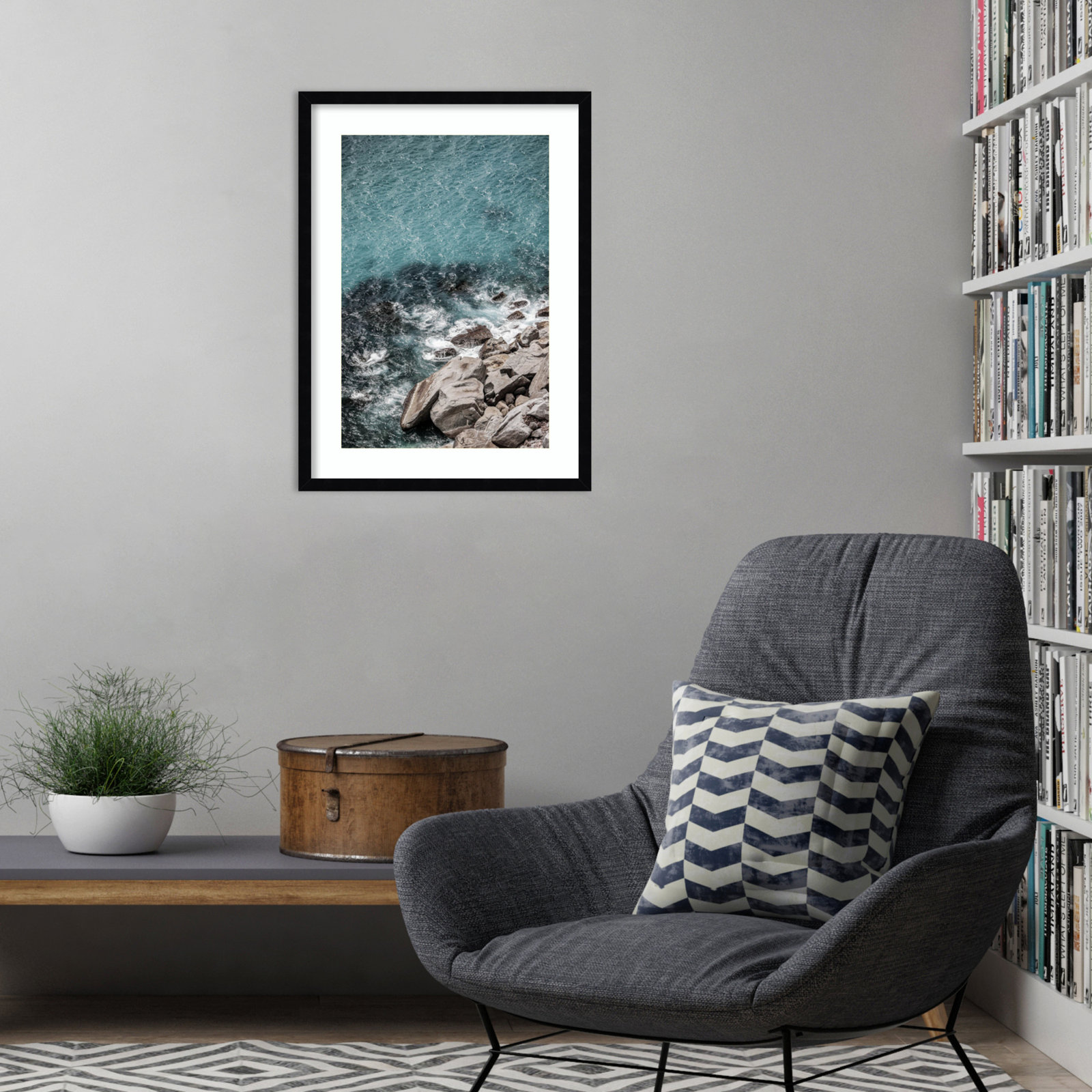 Pacetti "Aqua Sea Shores" Print, Black, 25" H x 19" W