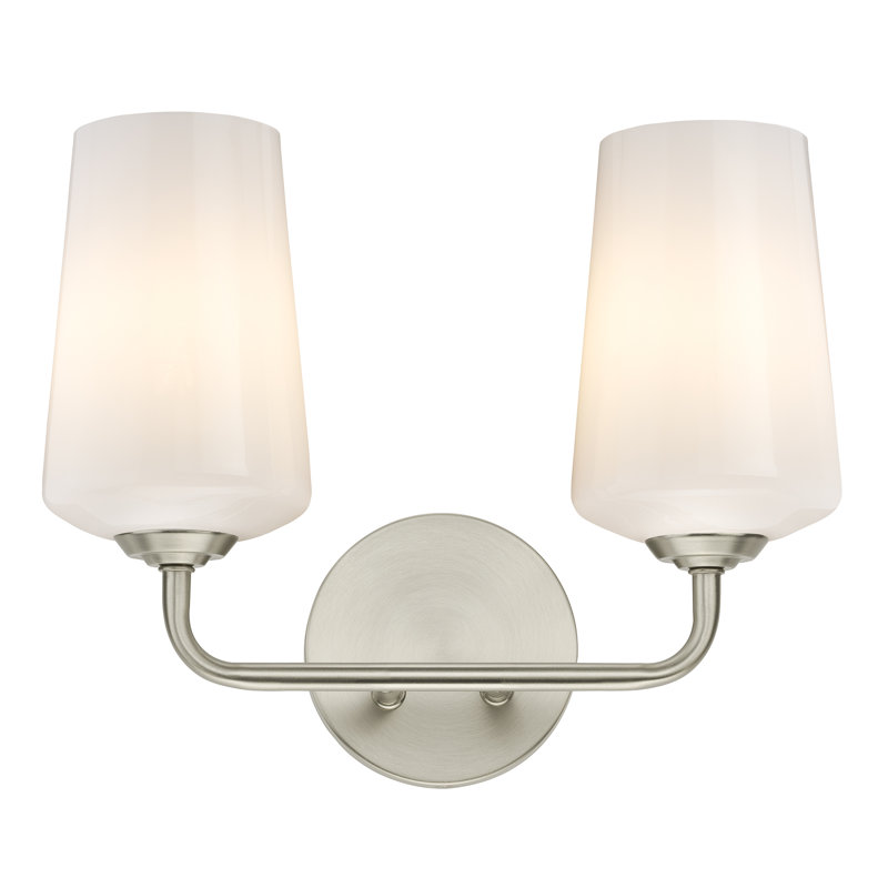 Celino Two-Light Bath & Vanity with Glass, Brushed Nickel, White