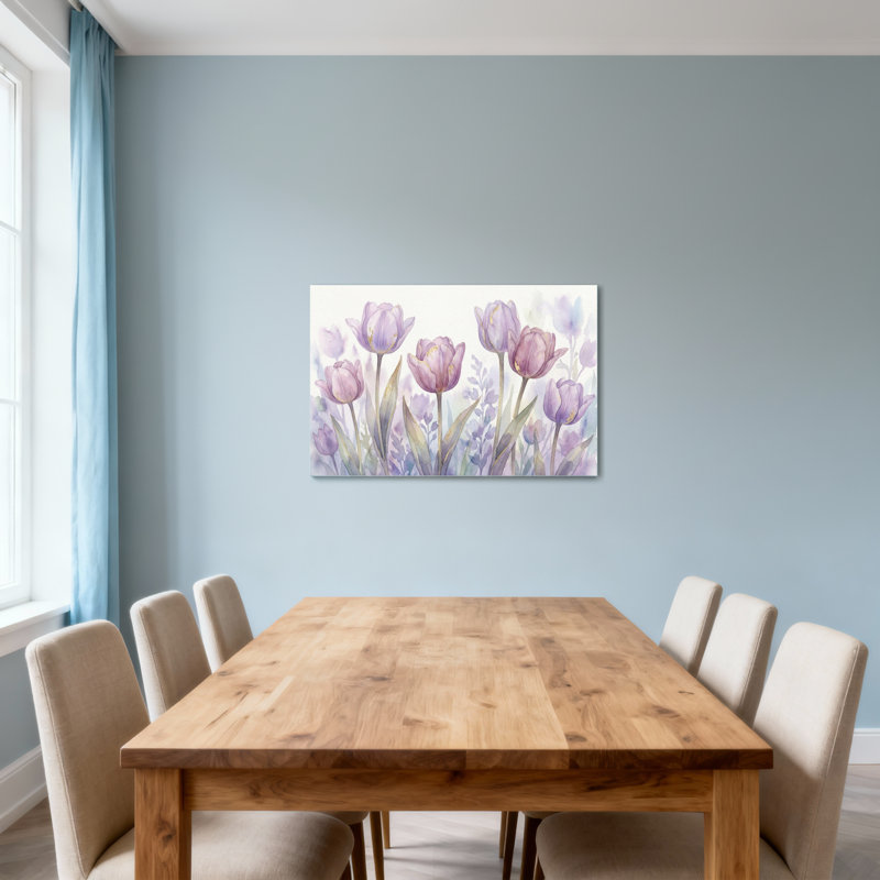 Plantes et fleurs, tulipes mauves, aquarelle, H 12 po x l 18 po