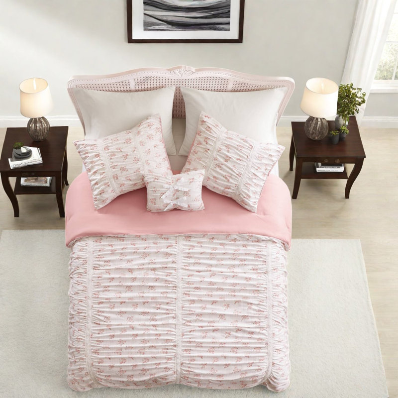 Ensemble de literie rose pour lit simple et simple XL, couette en microfibre, style coquette fleurie