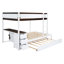 Lit superposé blanc + noyer avec lit gigogne simple, bureau fonctionnel, rangement et prises de courant - Blanc + noyer