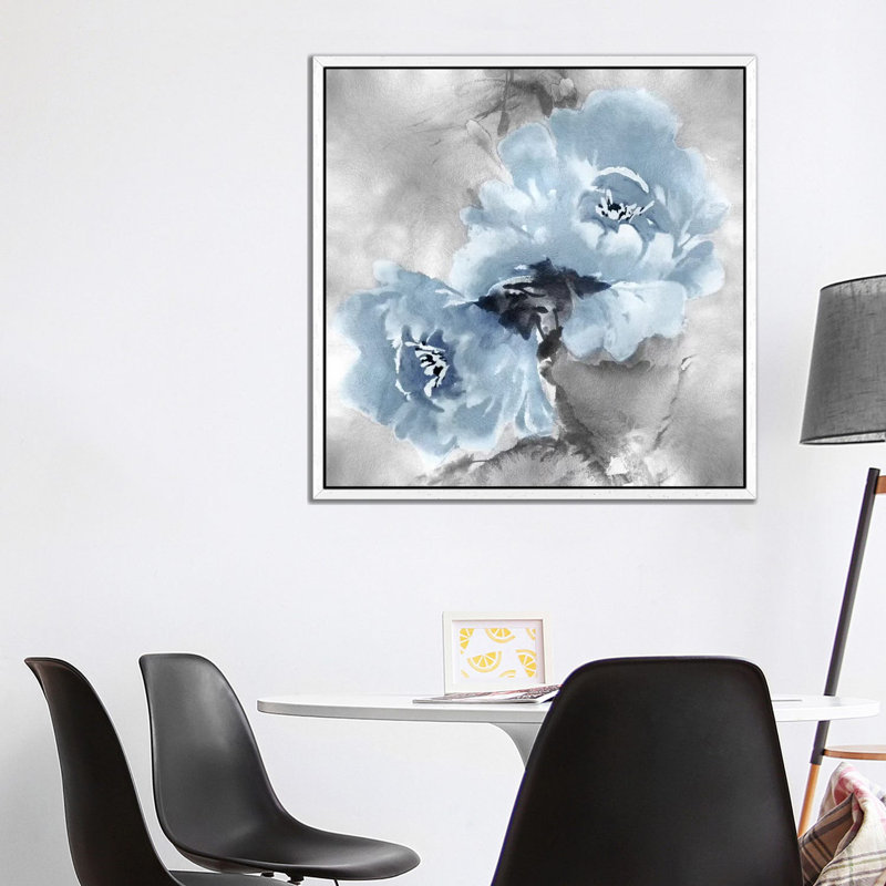 Flower Bloom On Silver II by Jesse Stevens - Print on Canvas, 93.98 cm H x 93.98 cm W, White Framed