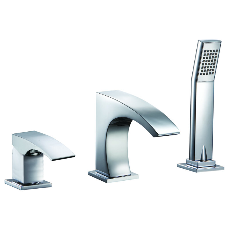 Garniture de robinet de baignoire romaine monocommande à fixation sur le comptoir avec inverseur et douchette, Chrome