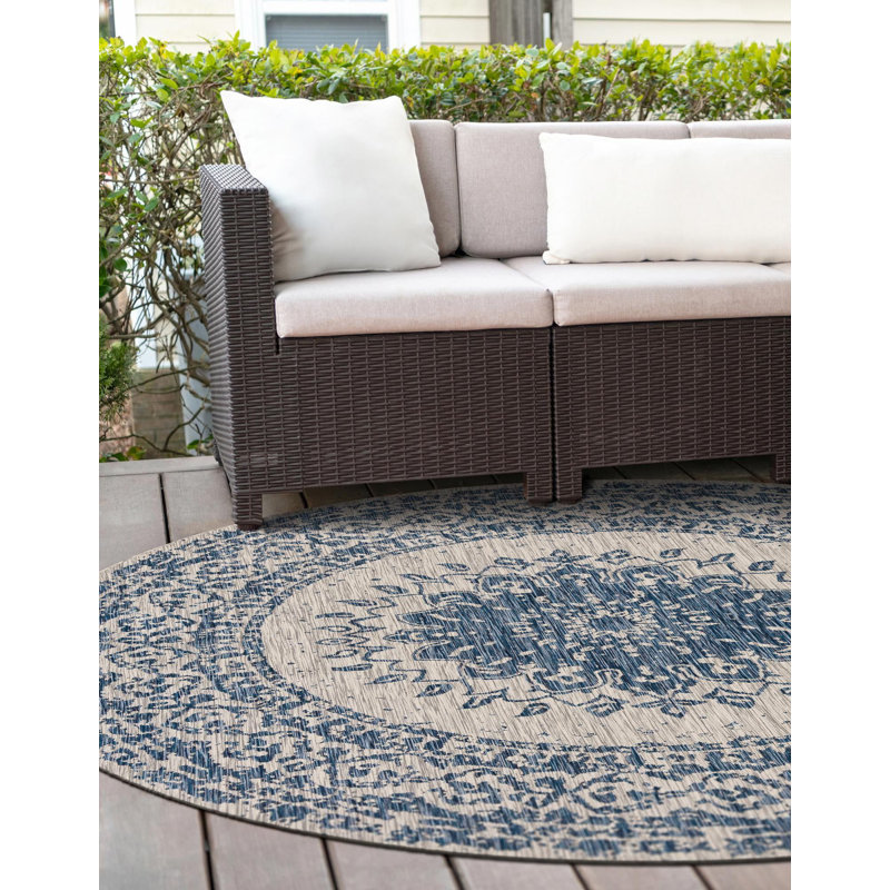 Tapis bleu Contemporary Hitchens, Rond 3 pi 1 po