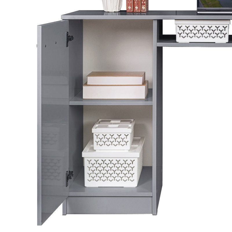 Computer Desk with 3 Drawers, 1 Door and 1 Storage Shelf, Light Gray