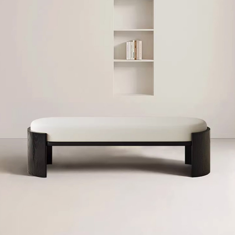 Banc rembourré Modern, H 17,72 po x l 62,99 po x P 13,78 po, Blanc, Espresso