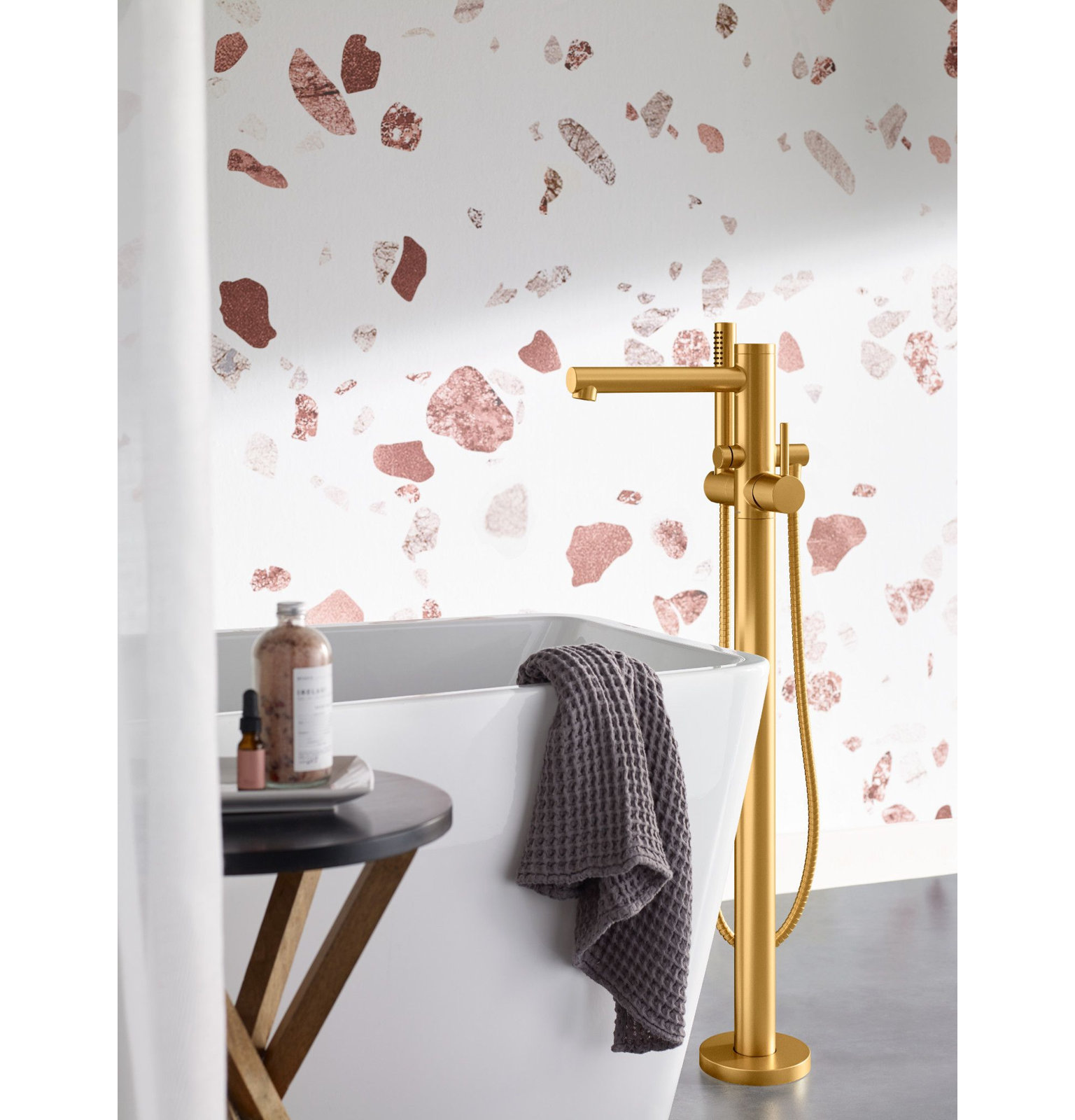 Align Freestanding Tub Filler with Hand Shower, Brushed Gold
