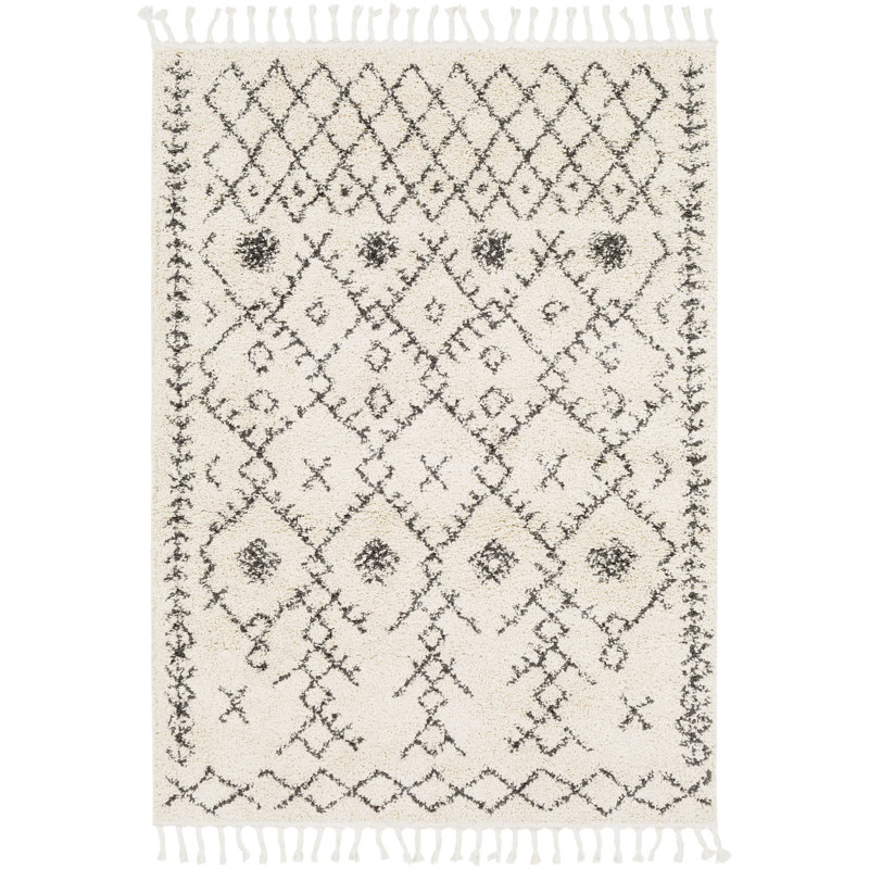 Mossy Moroccan Charcoal Grey/Beige Area Rug, Rectangle 7 pi 10 po x 10 pi 3 po