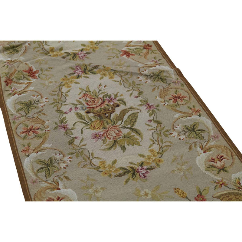 Tapis beige / jaune / vert / blanc noué à la main de haute qualité