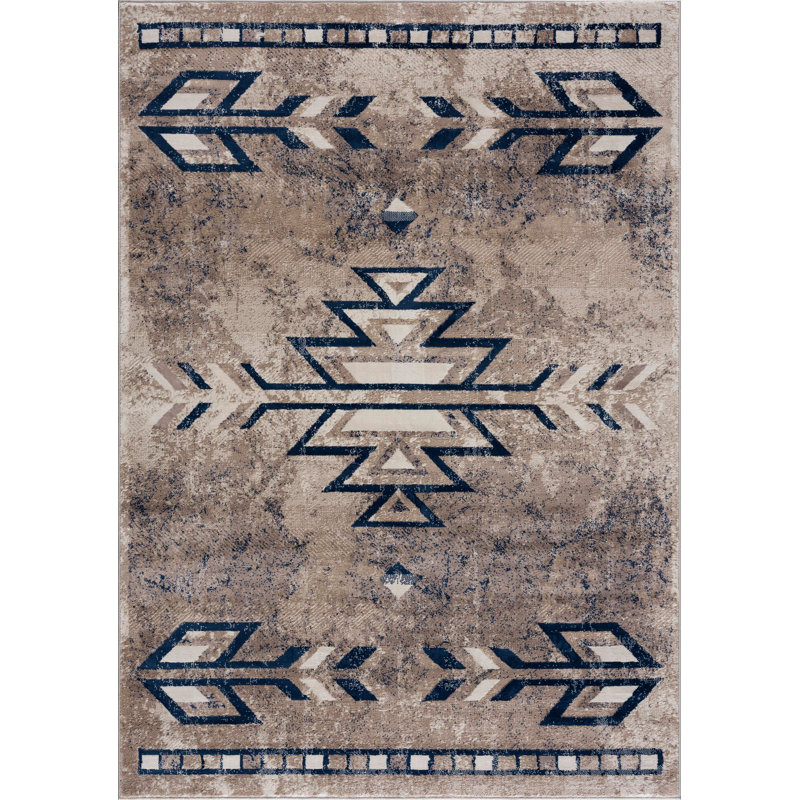 Rug Branch Nava 2' x 5' (2' x 5'1") Blue/Beige Southwestern Indoor Doormat Rug, Contemporary, Low Pile, Stain-Resistant Entry Carpet - Front Door, Mudroom, Hallway and Kitchen