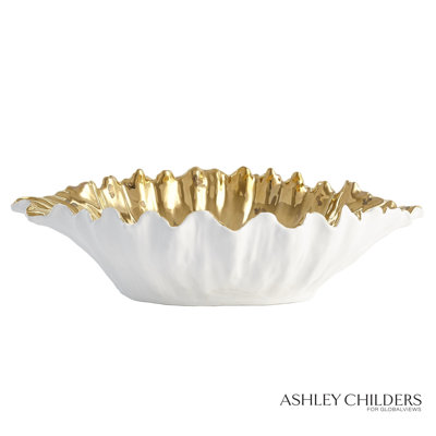 Organic Wave Oval Bowl-White-Lg
