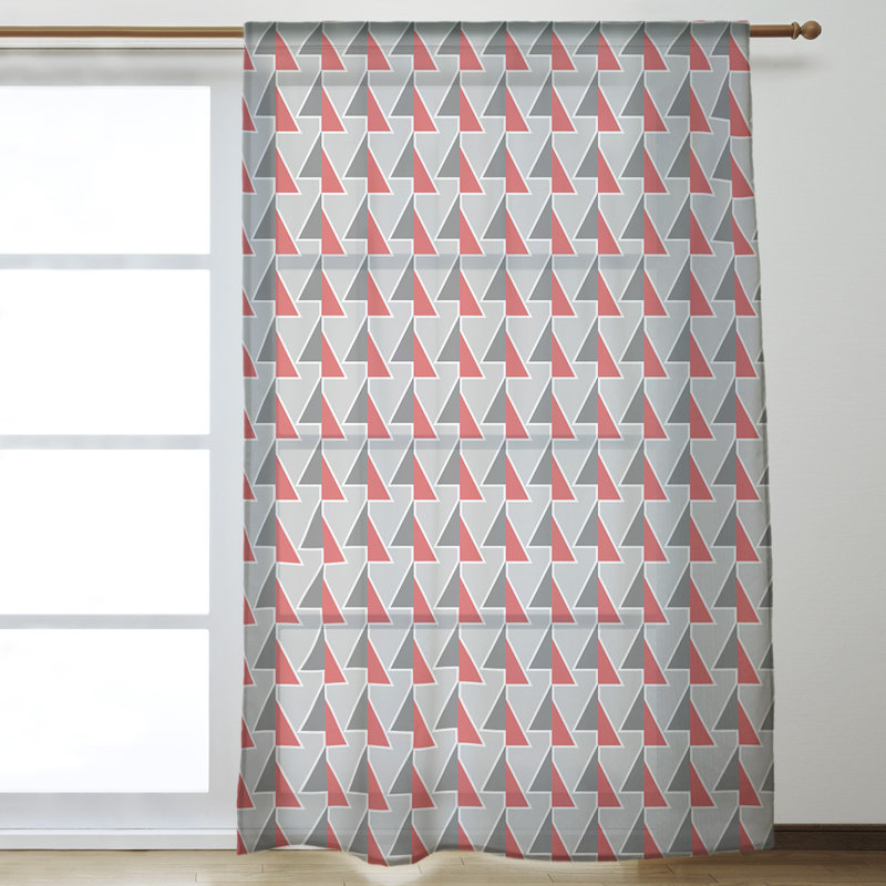 Panneau de rideau simple transparent à motif géométrique avec passe-tringle déplacé, Rouge
