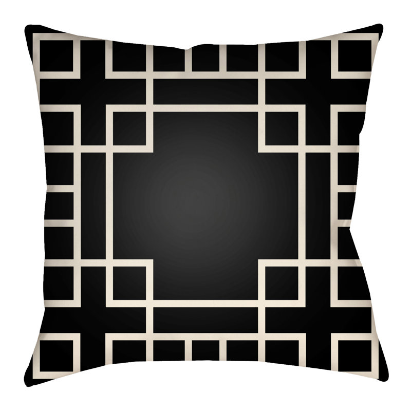Litchfield Hanser Indoor/Outdoor Throw Pillow, Onyx Black/Ivory, 18" H x 18" W