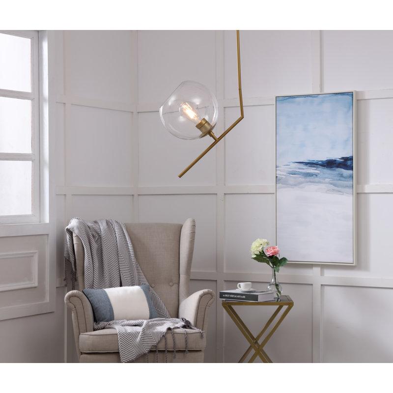 Luminaire suspendu en forme de globe à 1 lumière Suazo, Transparent, Laiton