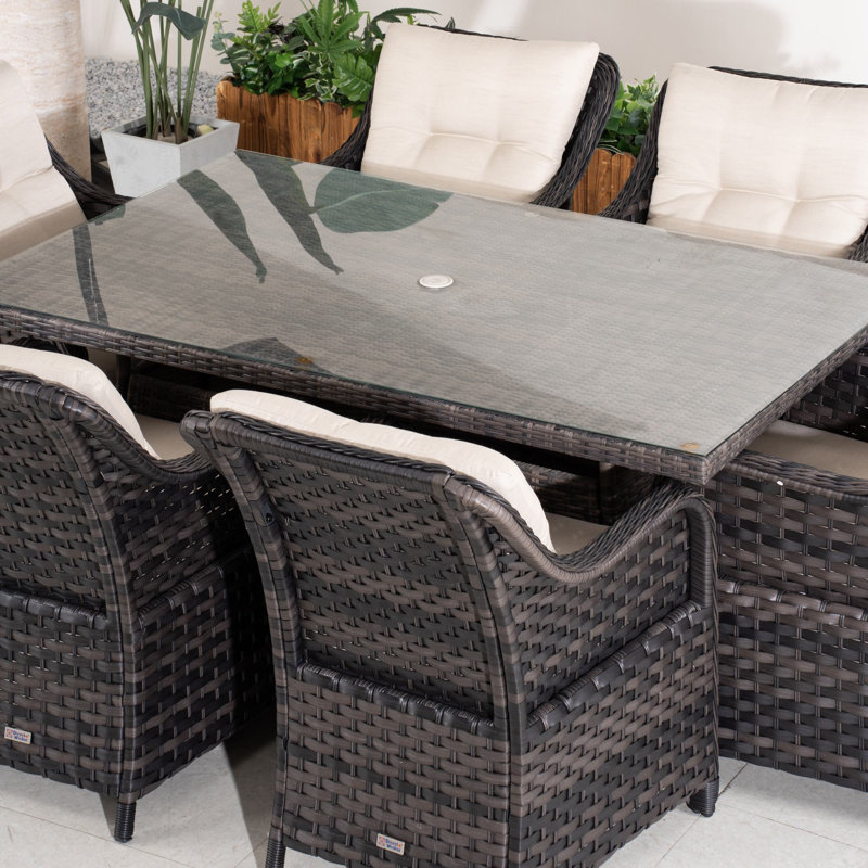 Algird 6-Person Wicker Patio Dining Set With Rectangular Table