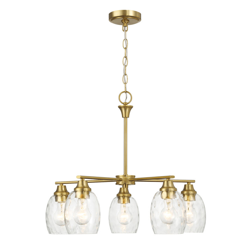 Lustre à cinq lumières avec accoudoirs linéaires à finition laiton doré l 24 po x H 8,5 po Elegance