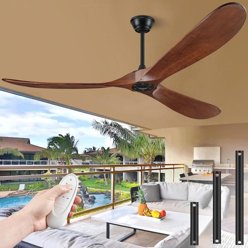 60"Walnut Wood Ceiling Fan Without Light , Red, 160 RPM, 60" Wide