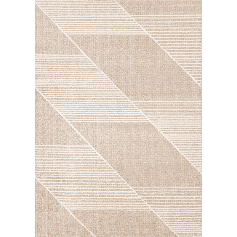 Kempst Cream Beige Soft Geometric Lines Rug, Rectangle 5 pi 3 po x 7 pi 7 po