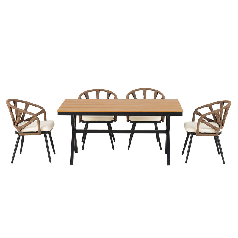 Magnifique mobilier d'extérieur avec chaises en PE et table en bois en plastique, Brun