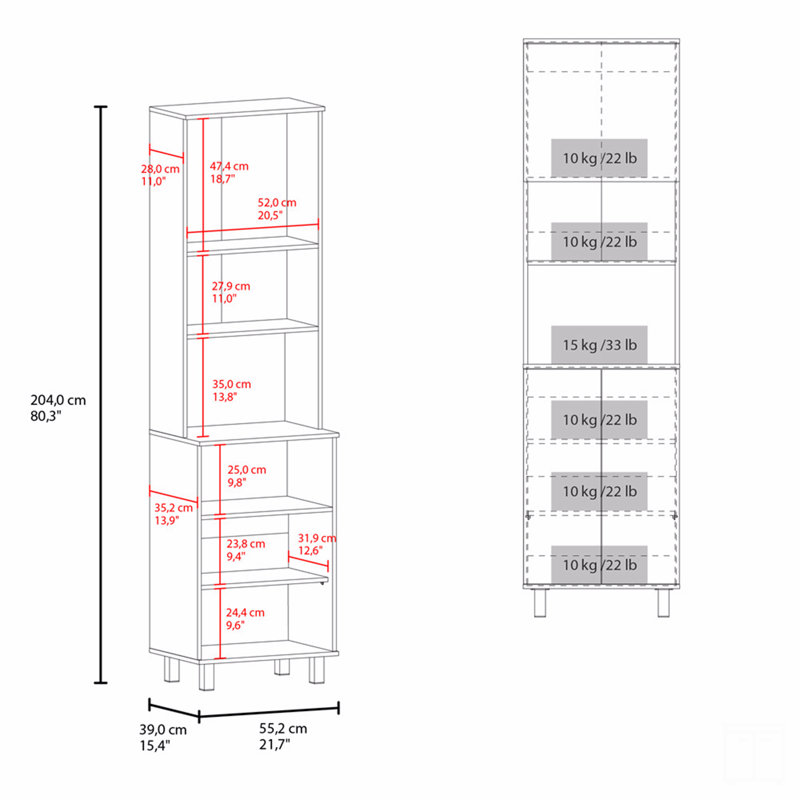 Kitchen Pantry, 21.7" H x 21.7" W x 15.4" D, White