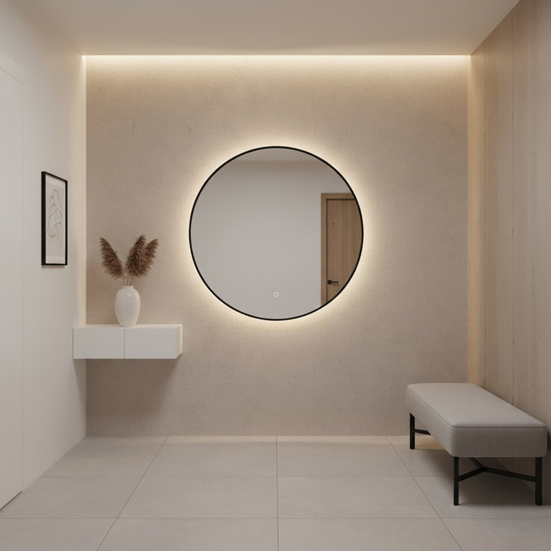 Miroir mural rond, 31,5 po x 23,5 po, Noir