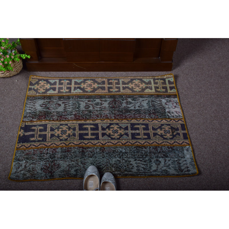 Vintage Turkish Handmade Patchwork Rug: Perfect for Entryway and Home Office Decorations