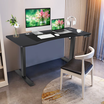 Kashif Electric Height Adjustable Standing Desk with  4 Lockable Casters, 2 Hooks