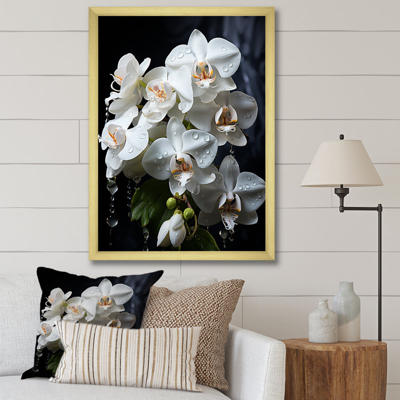 " White Orchids Petals Of Elegance ", 32" H x 24" W x 1" D, Gold Single Picture Framed
