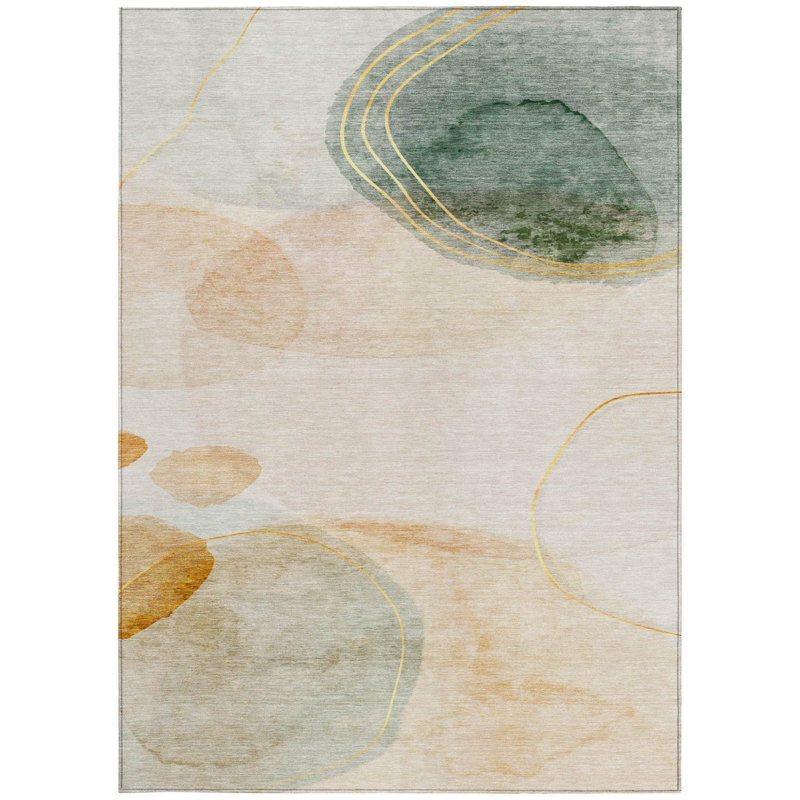 Tapis extérieur lavable antidérapant beige et vert 9 pi x 12 pi