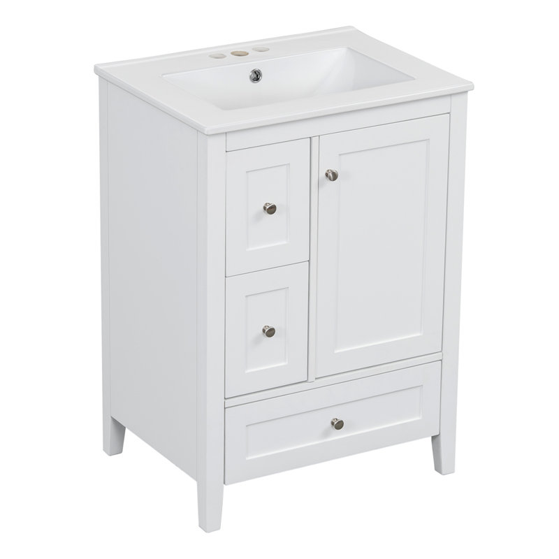 24-Inch Bathroom Vanity with Storage, White
