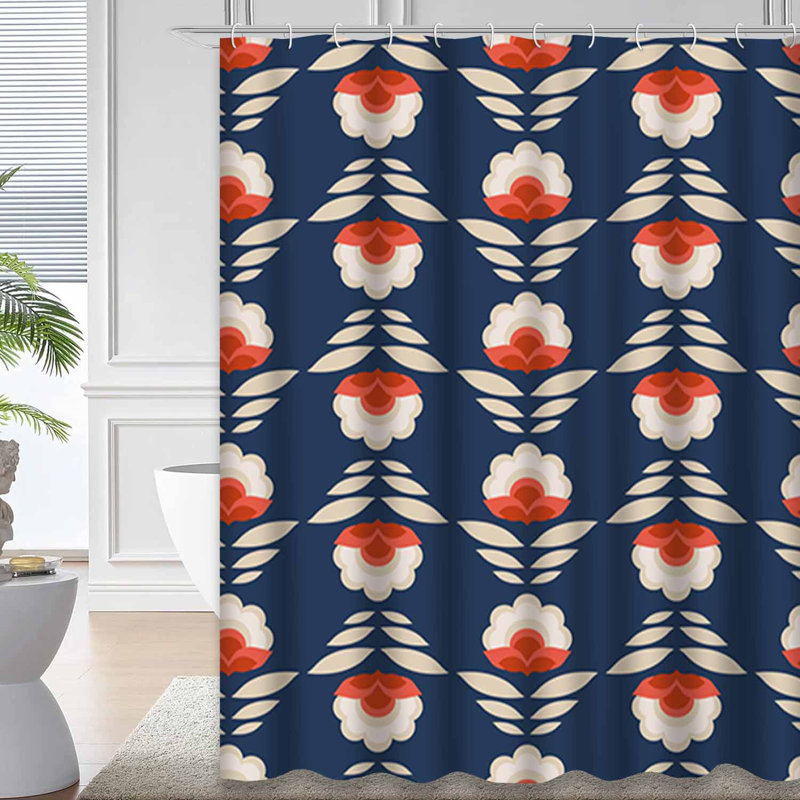 Rideau de douche imperméable à motif floral avec 12 crochets Retro Blooms, L 72 po x l 72 po
