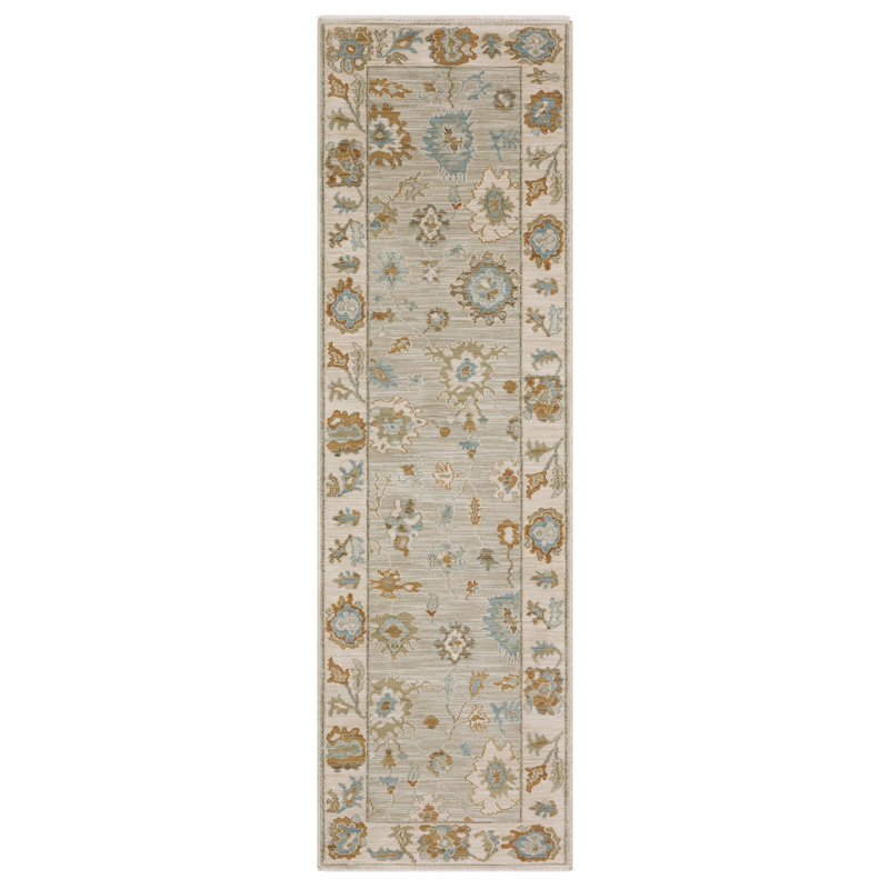 Graicyn Bordered Oriental Grey/ Blue Area Rug, Runner 2'3" x 7'9"